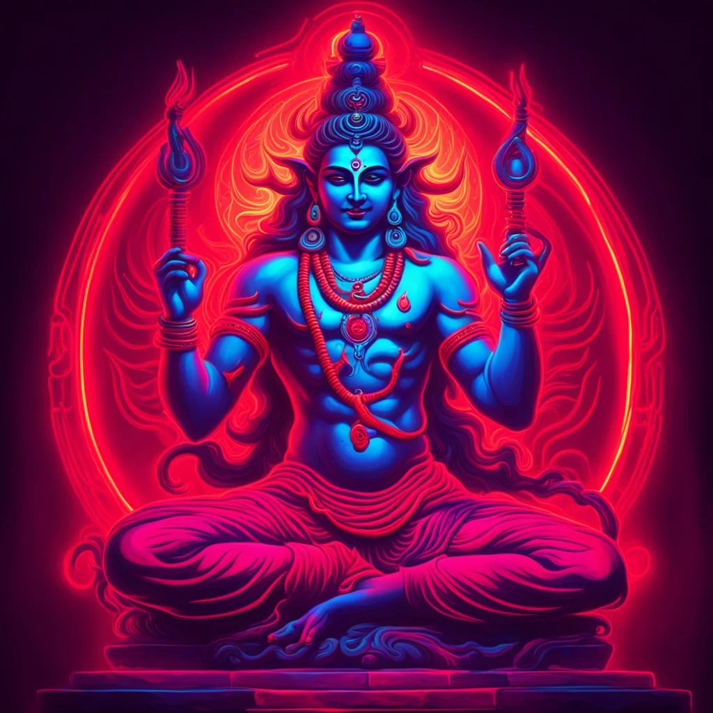 God shiva Demonic image in neon red color pallet