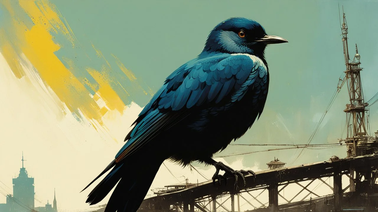 cuckoo bird :: Robert McGinnis + Jeremy Mann + Karn Griffiths, sharp contours, clear lines, bright colors, detail, fine rendering, high resolution, 64K, photorealism, precise focus,