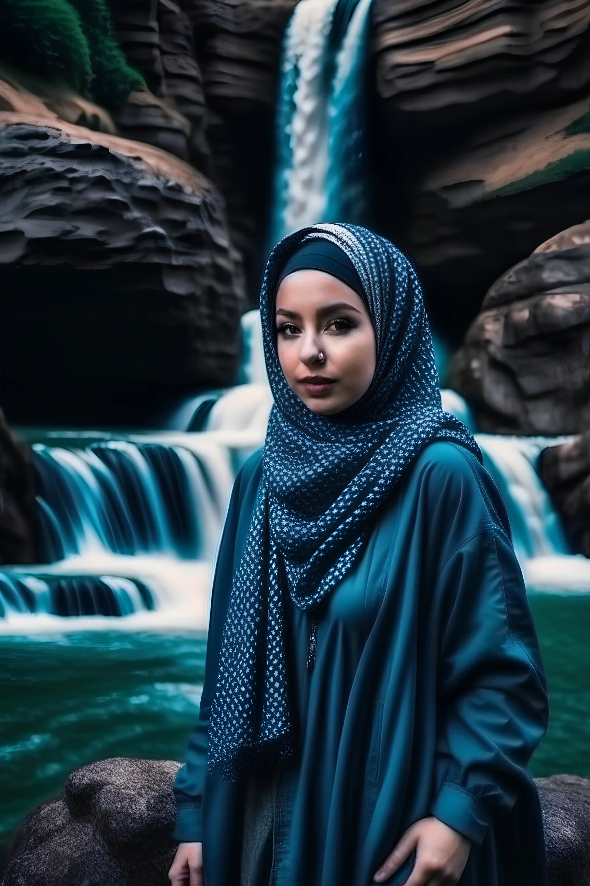 gambar gadis cantik berjilbab dipingir air terjun sedudo nganjuk