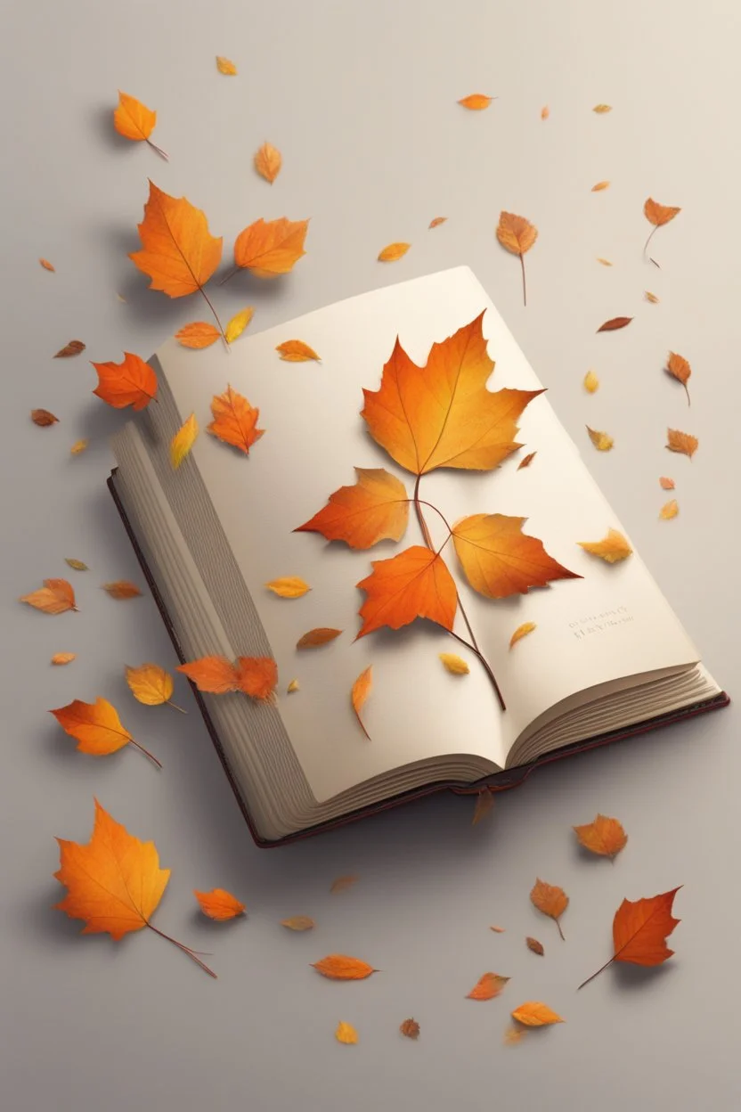 square logo , landscape with leaf fall, flying leaves in the book