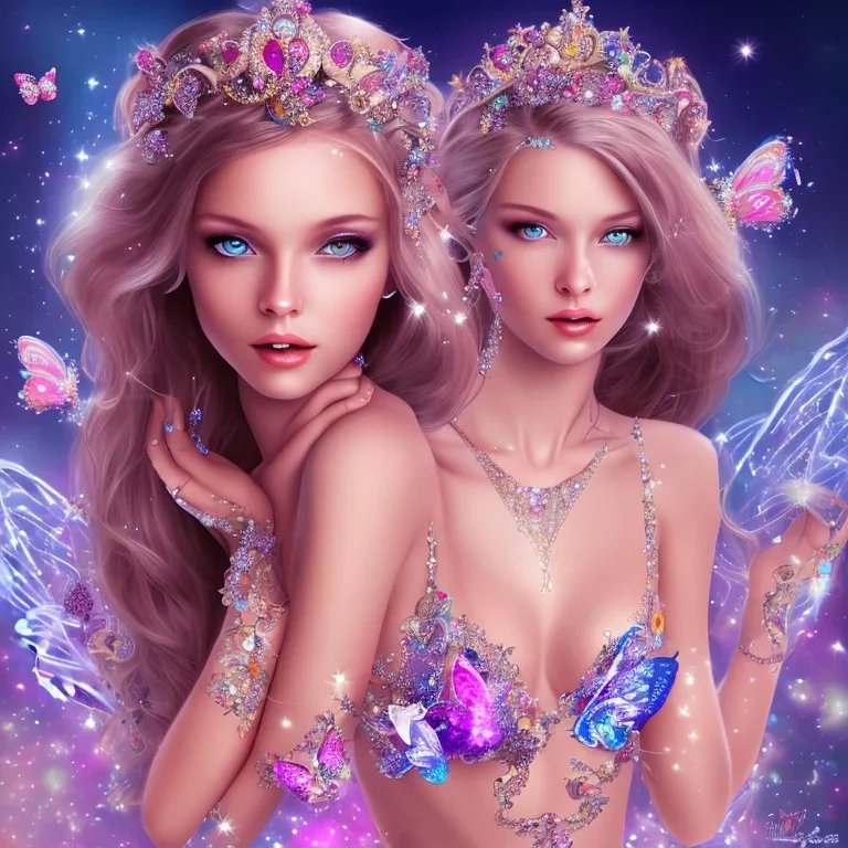  beautiful face princess fairy with sparkle jewel bikini and butterflies in hair