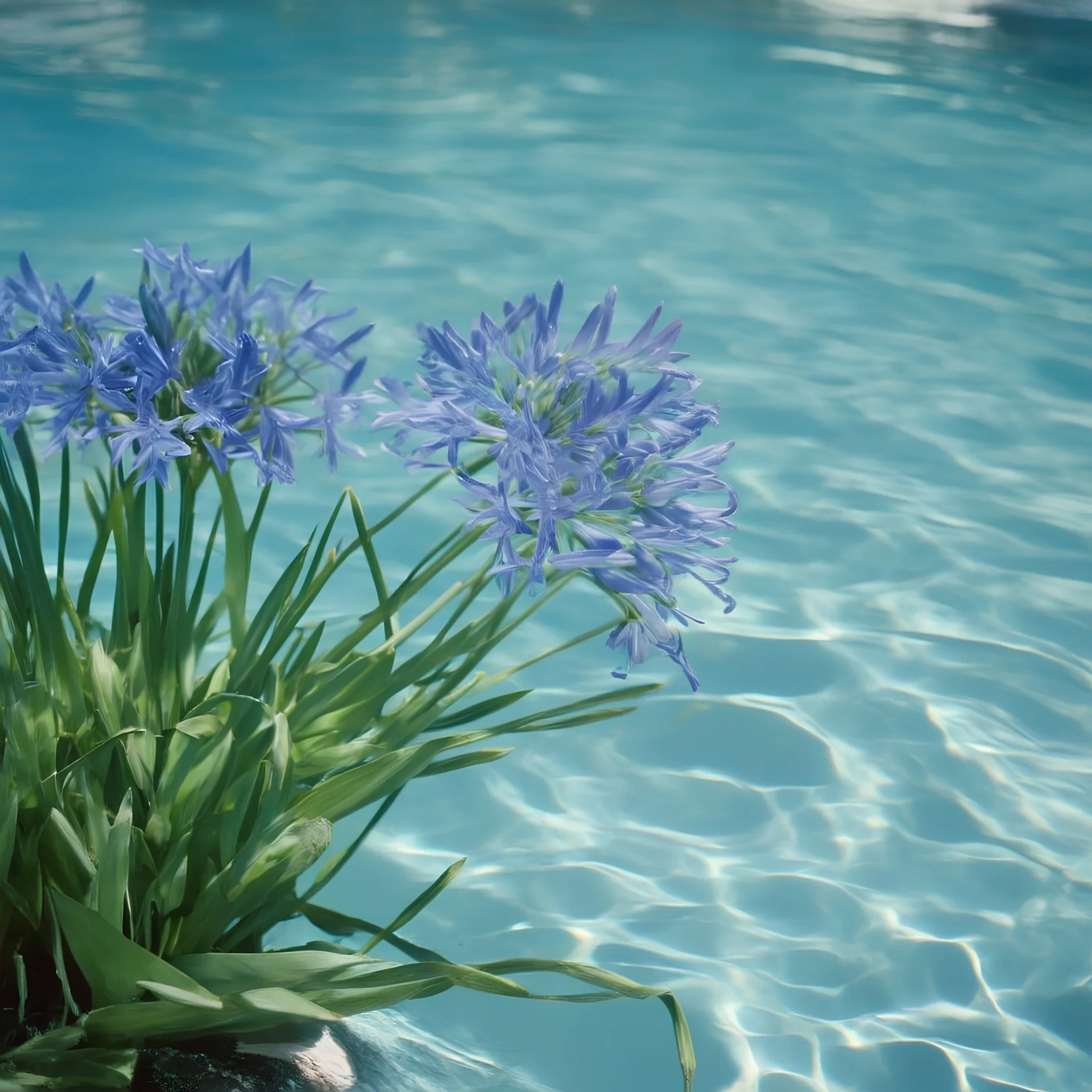 blue Agapanthus in the swimming pool, autochrome
