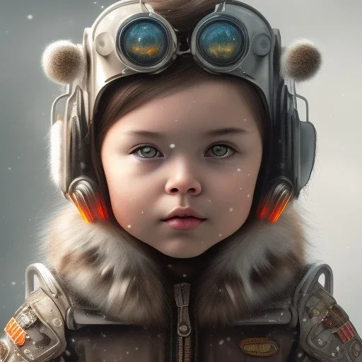 Cyberpunk Portrait of cyborg chipmunk child with brown hair and with cute face, north pole snowy vibe , perfect composition, hyperrealistic, super detailed, 8k, high quality, trending art, trending on artstation, sharp focus, studio photo, intricate details, highly detailed, by greg rutkowski