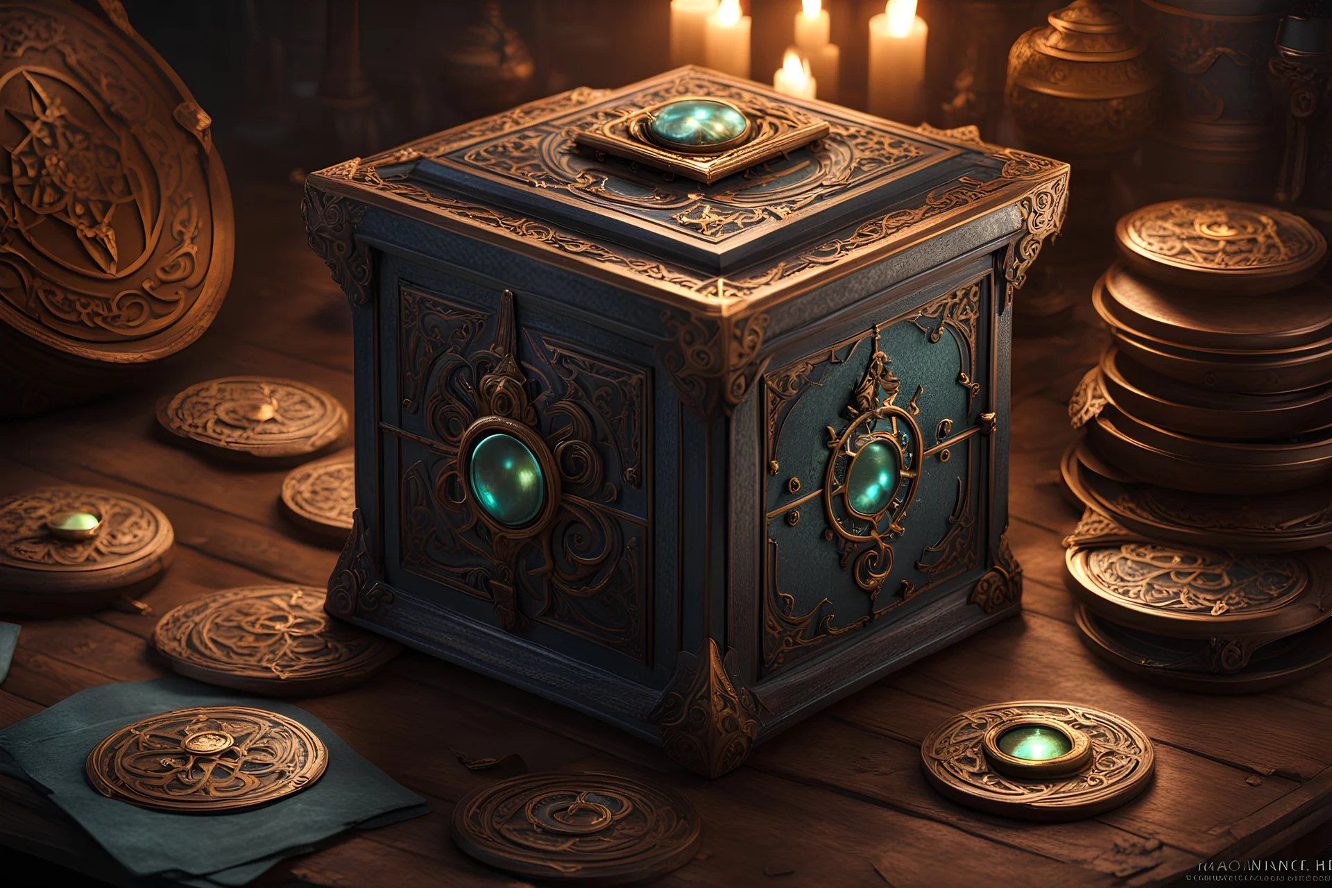 Belzaran's evil magic button box. fantasy concept art, exquisite realism, a masterpiece, dynamic lighting, hyper detailed, intricately detailed, deep color, Unreal Engine, volumetric lighting , Epic cinematic brilliant stunning intricate meticulously detailed dramatic atmospheric maximal,