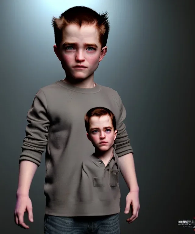 Robert pattinson toddler, full height, soft skin, dramatic lighting, hyper realistic