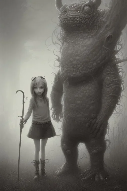 cute girl and litlle monster, Style John Kenn Mortensen,