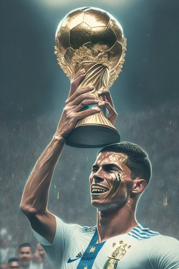 Cristiano Ronaldo lifting the World Cup trophy