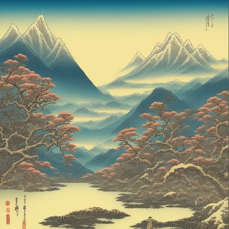 Ukiyo-e, landscape, mountains