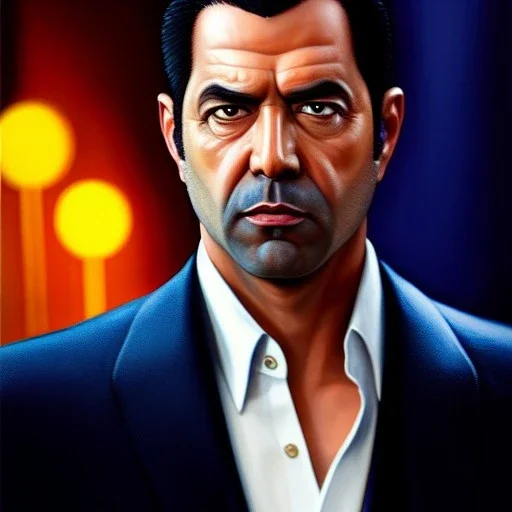 Ultra detailed fullbody Portrait in oil on canvas of Grand Theft auto,extremely detailed digital painting, extremely detailed face, crystal clear eyes, mystical colors ,perfectly centered image, perfect composition, rim light, beautiful lighting,masterpiece ,8k, stunning scene, raytracing, anatomically correct by Seung Eun Kim and simon bisley and Nagasawa Rosetsu.16k