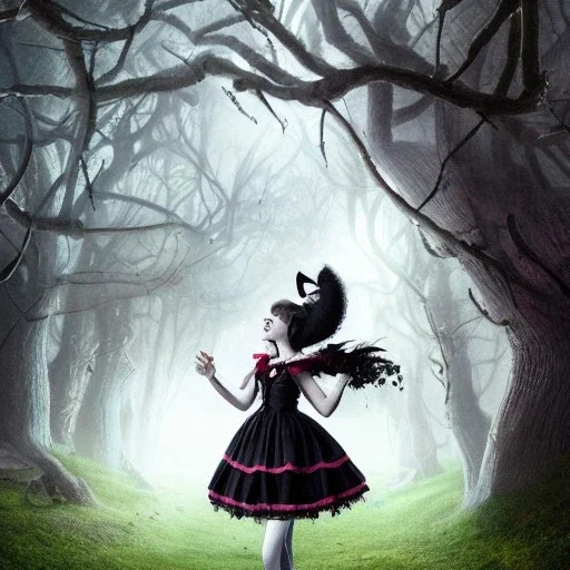 a goth alice in wonderland, 8k resolution, high-quality, fine-detail, color, intricate, realistic, sharp, crisp, digital art, detailed matte, volumetric lighting, illustration, octane render, George Grie, Ben Goossens, Anne Dittman, Anne Stokes, Lisa Parker, Selina French