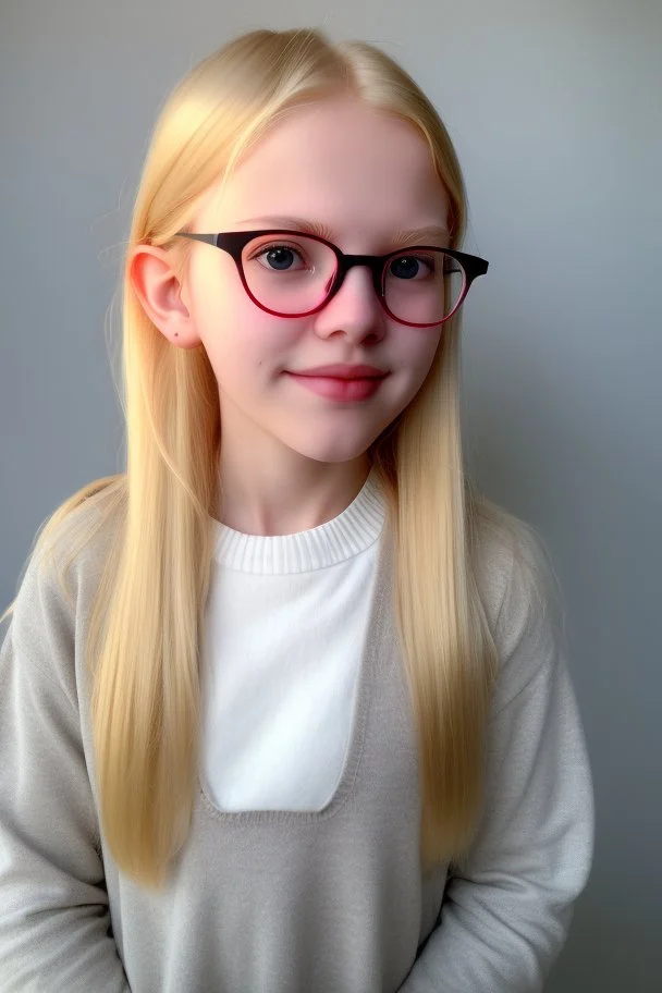 a cute 11 tall year old girl blond with glasses