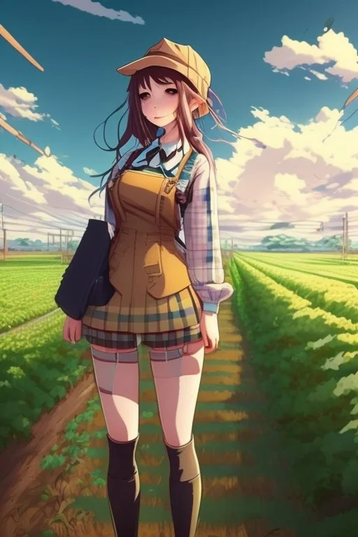 anime girl with farmer clothes