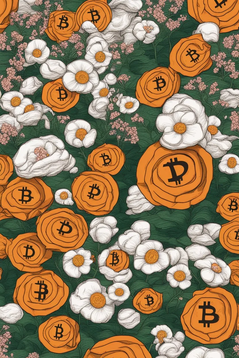 Bitcoin cryptocurrency alone are in the full blooming flowers