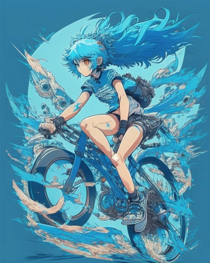 Anime design on a bike in blue