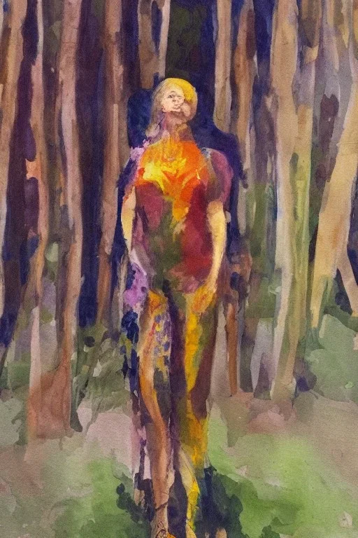 Full body portrait, painting, medium shot lady volumetric wood