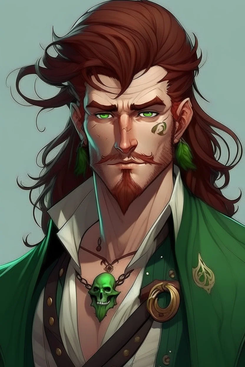 pirate nereid male with deep auburn and green hair