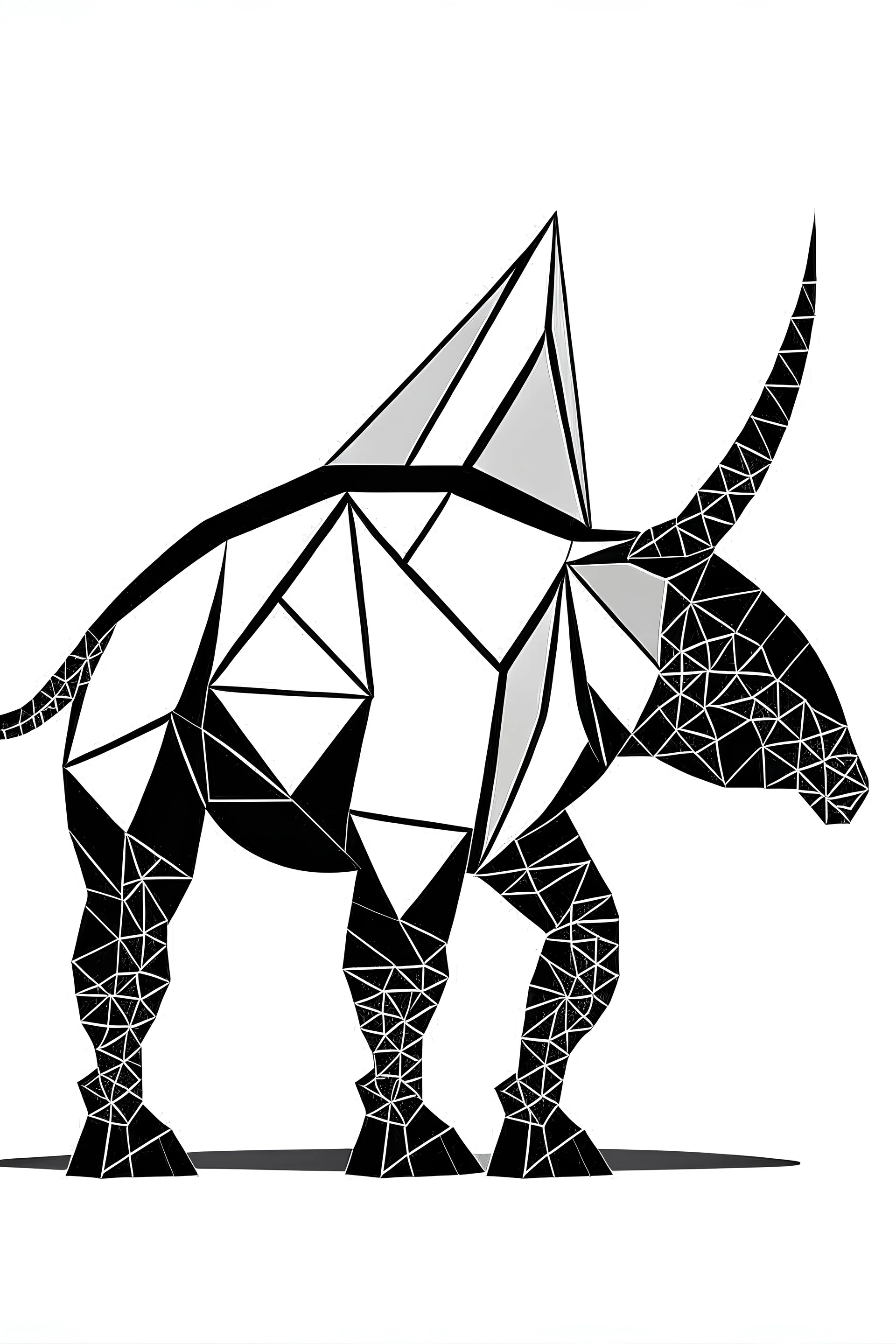 A tall Triceratops, minimalist, black and white, bold lines, ignoring details