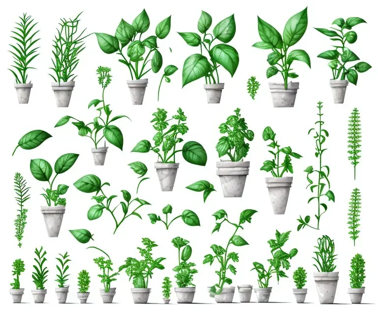 Vector plants and herb set illustration. Watercolor white backdrop