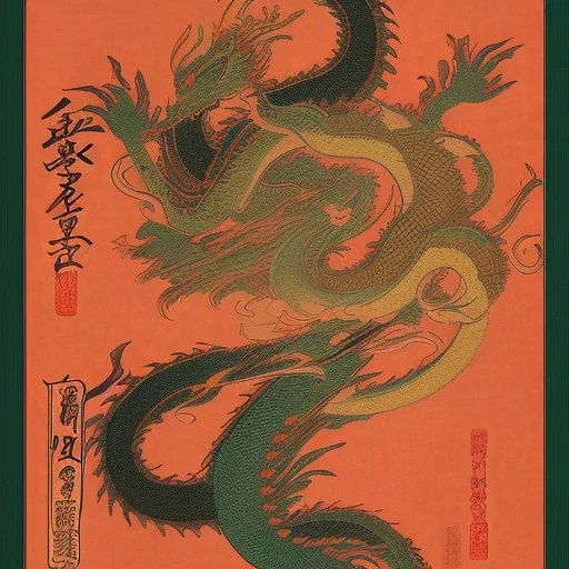 Ukiyo-e style art, dragon