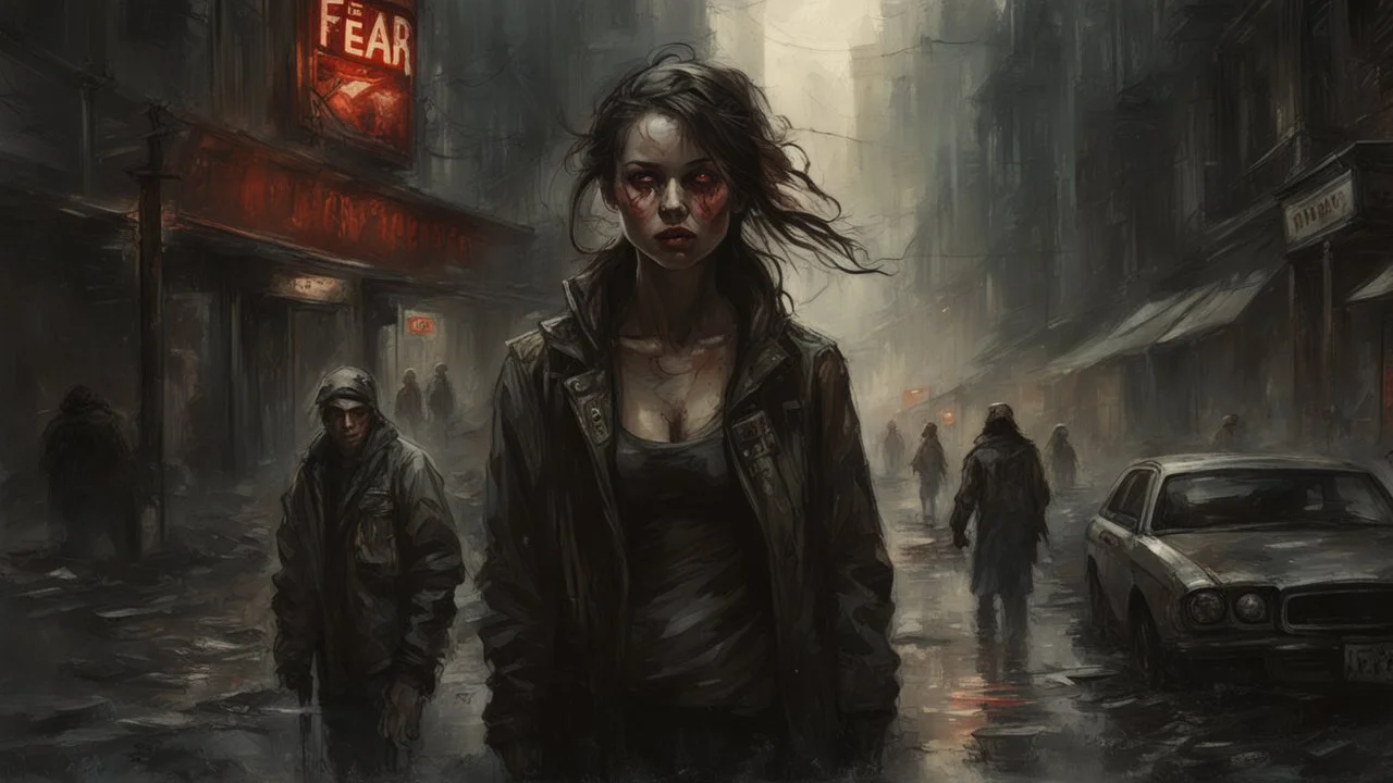 the town of fear, post-apocalypse, horror, hopelessness, darkness, dark colors, by Raymond Swanland & Alyssa Monks & Anna Razumovskaya