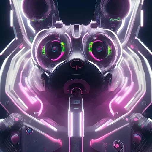 A cute portrait of a cyborg deep dog white neon color scheme, high key lighting, volumetric light high details psychedelic background