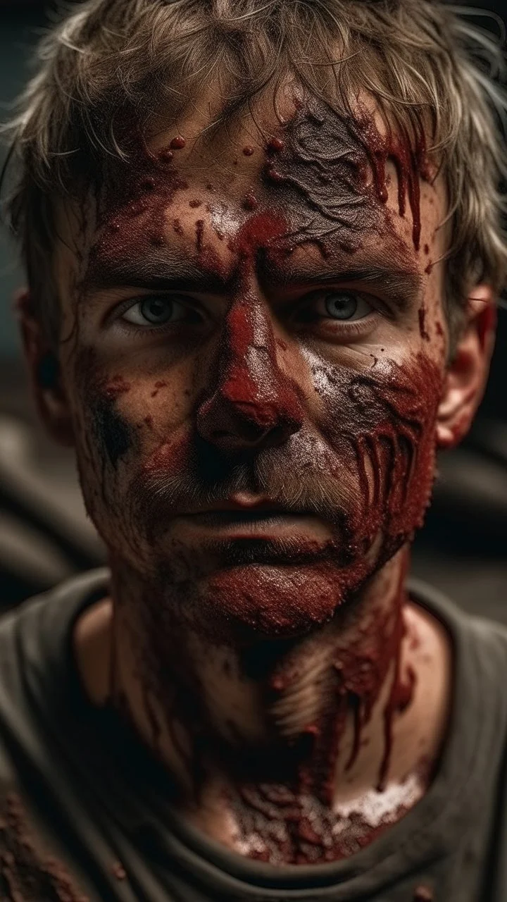 Texture made of coffee powder and dirt of gangster has bad painting of red color on his face