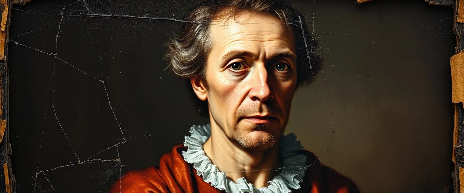 master oil painting by Rembrandt, motion blur sickness background, super clear foreground portrait, smeared paint background, twisted broken and burnt frame