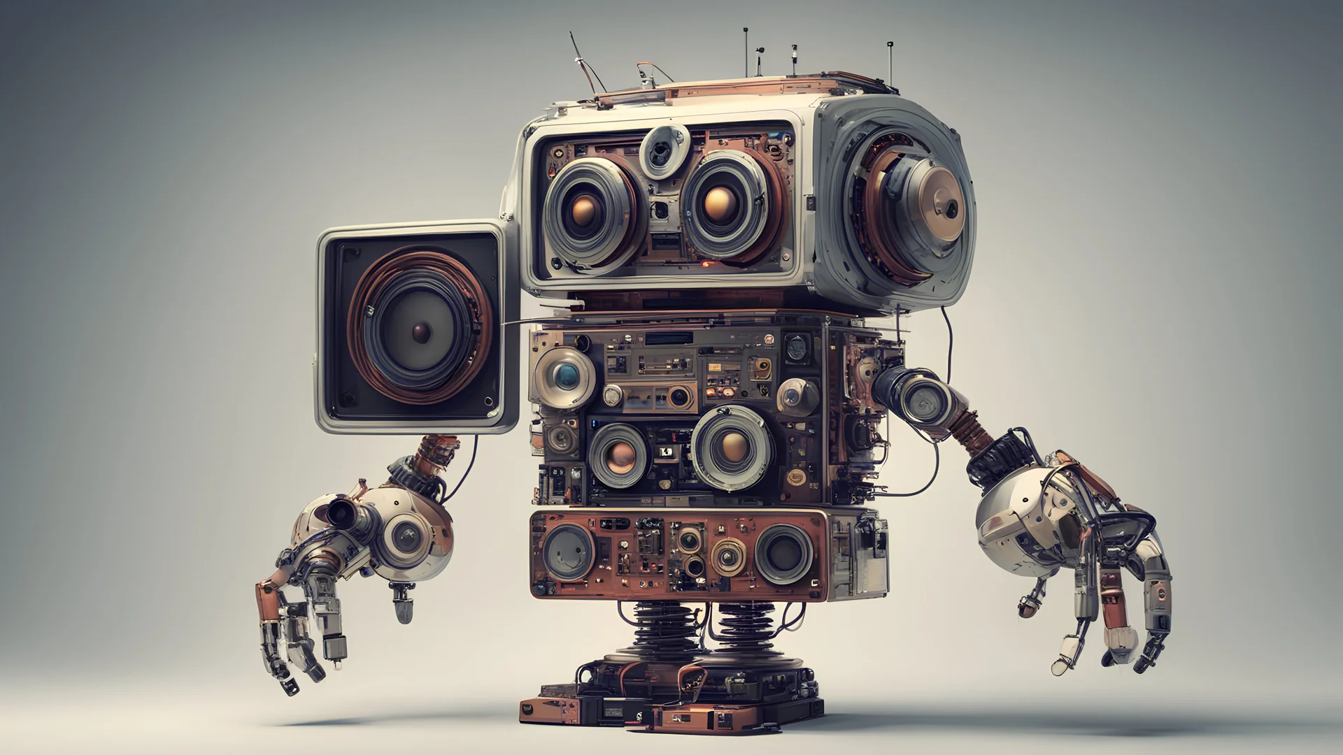 a robot made of analog stereo equipment, digital art