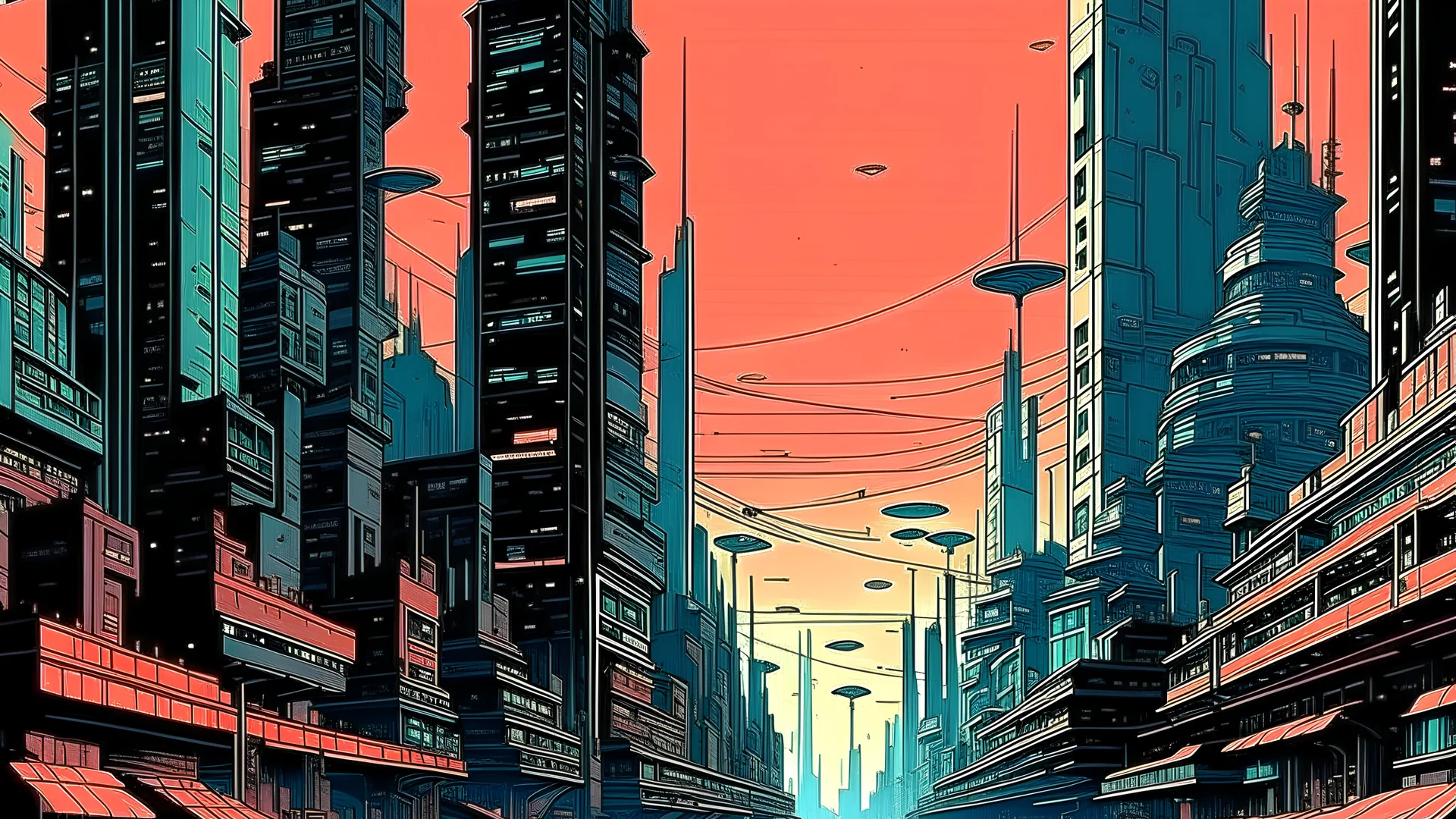 dystopian city, Kilian Eng style