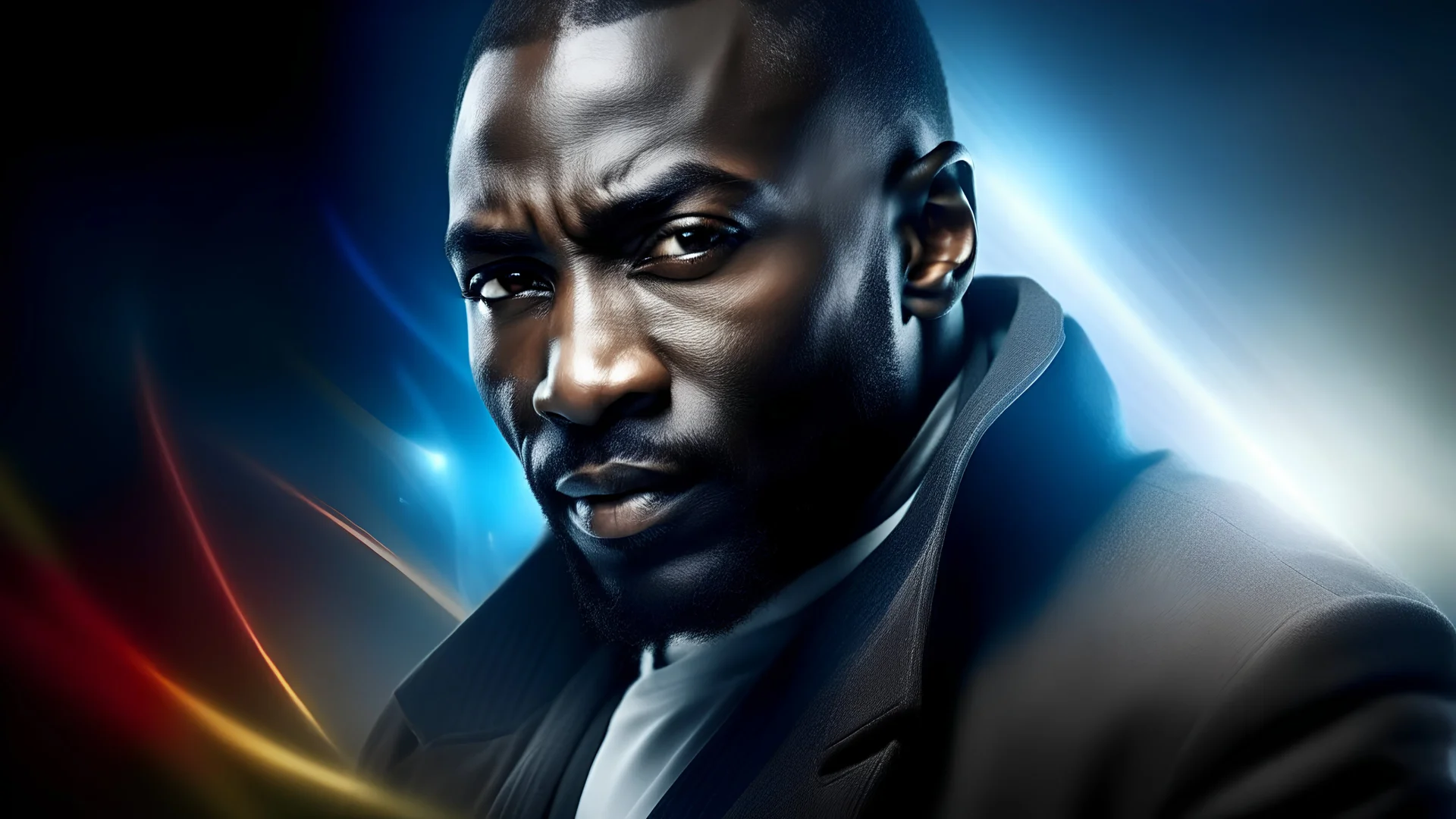 create a stunning & realistic Photo of idris elba in a futuristic scenario