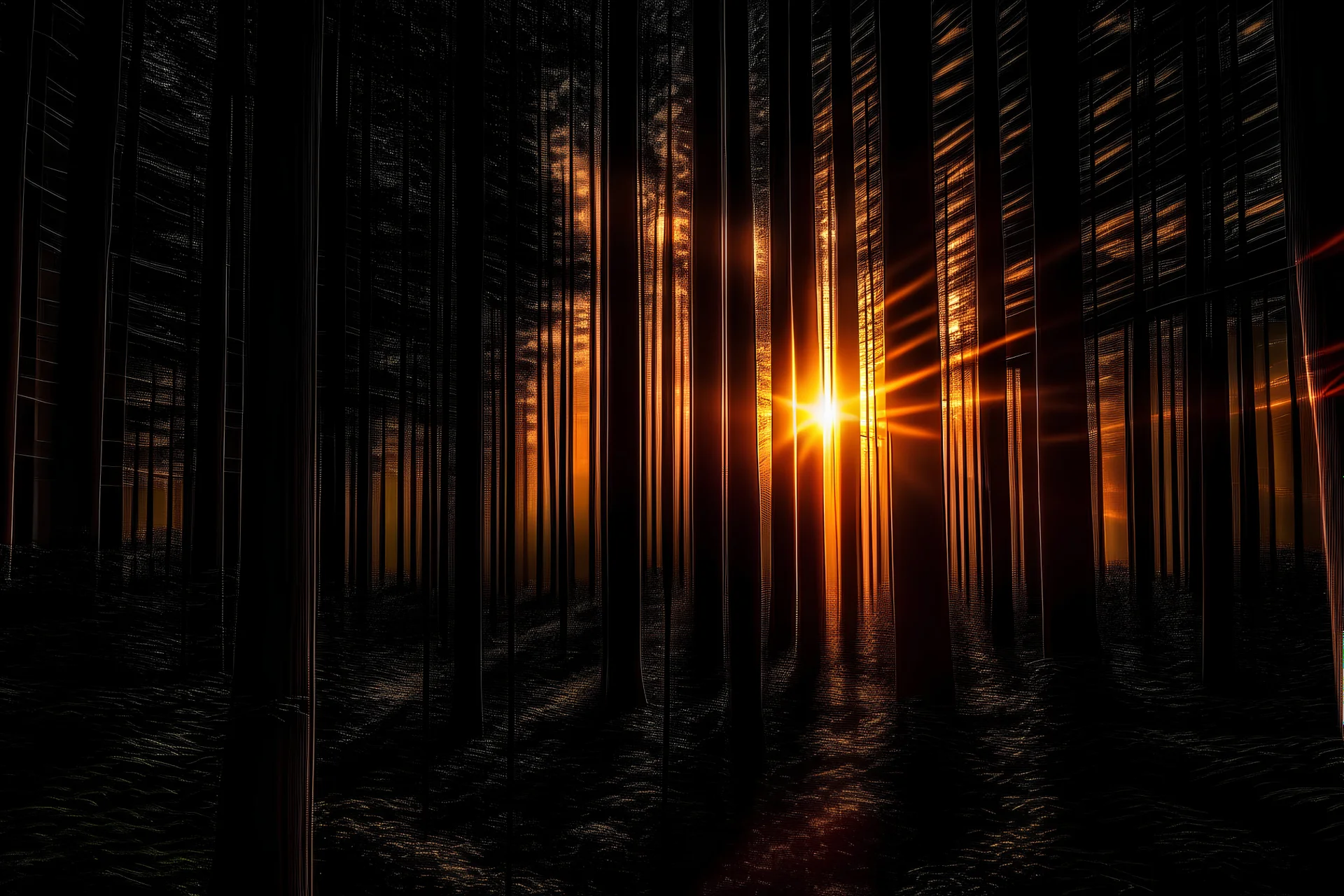 sun setting in a canadian forest