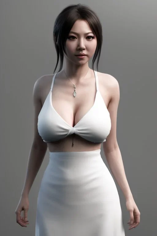 hitomi tanaka waist up photo, white dress, 8k resolution, realistic, unreal engine, cinematic lighting, octane render.