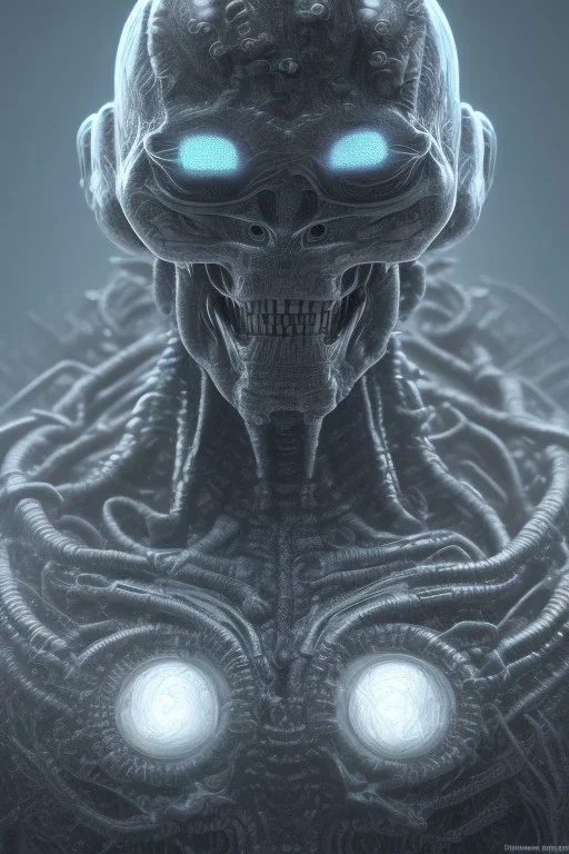 evil berserker, alien, tron, bitcoin eyes, 8k, finely detailed, dark light, photo realistic, hr giger