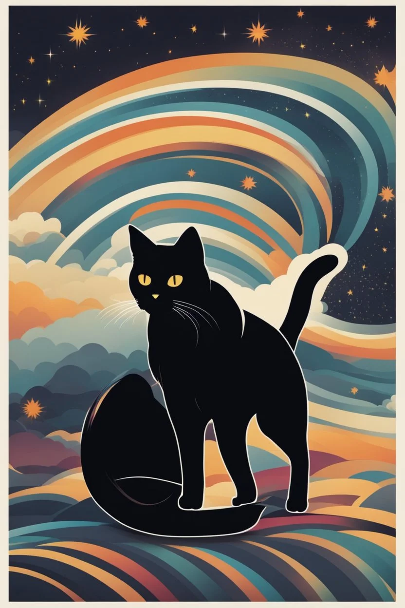 high quality, beautiful and fantastically designed silhouettes of colorful cat due to gravitational waves, beautifully designed wavelengths, very weak vibrations caused by fluctuations in the gravitational field of the universe, wave nature, stretching and compression, by yukisakura, awesome full color,