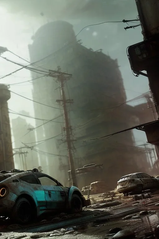 Armor car robot post-apocalyptic cyberpunk city, realistic, intriacte detail, sci-fi fantasy style, volumetric lighting, particales,highly detailed,cinamatic, deep colours,8k