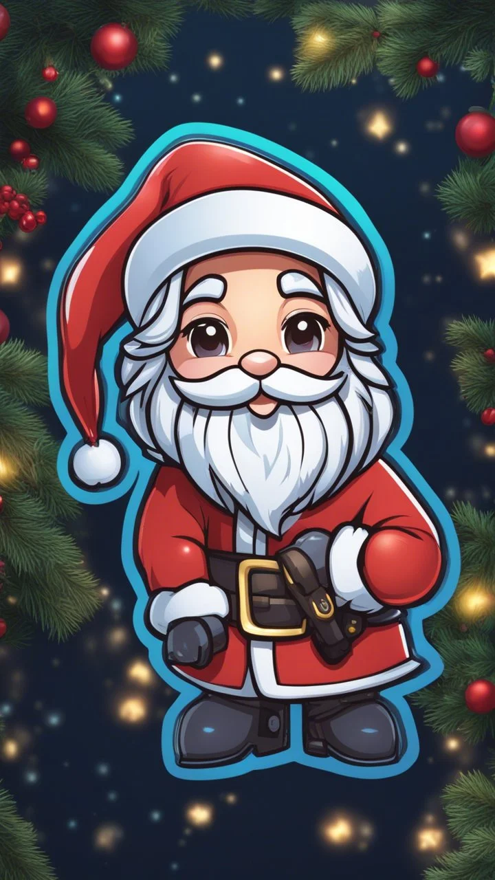 Chibi santa-claus in 8k sticker, style of fairy academia, neon lights, intricate details, highly detailed, high details, detailed portrait, masterpiece,ultra detailed, ultra quality