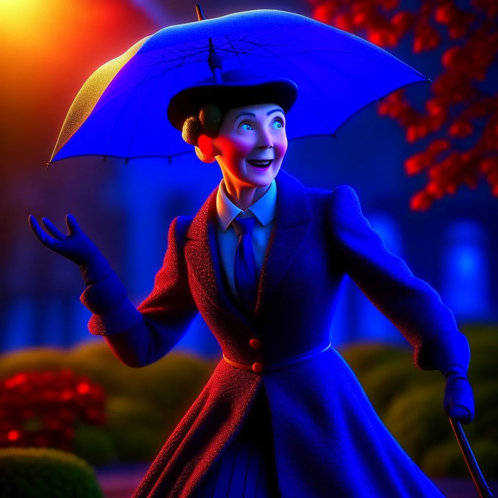 mary poppins with a spider umbrella on a mission through the seasons, hills and trees, motion blur, 8k, downlight, soft light, depth of field, photorealism, trending on art station, lotsa detail