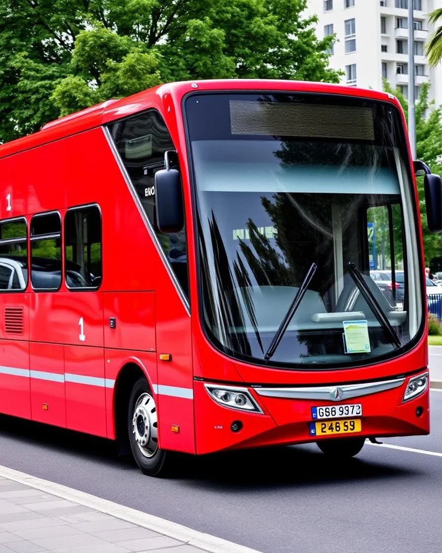 Red bus with a triangular body