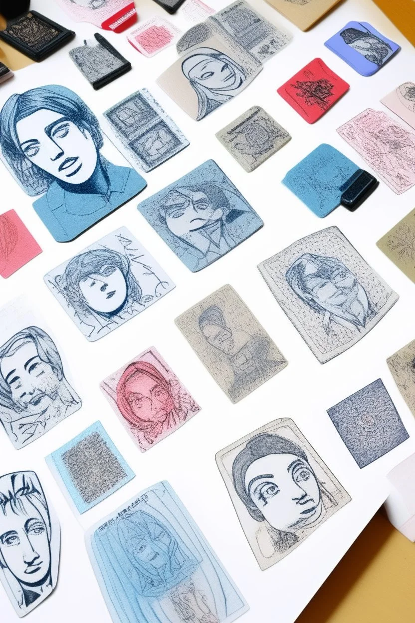 xylography stamp, dibujo personas en una oficina