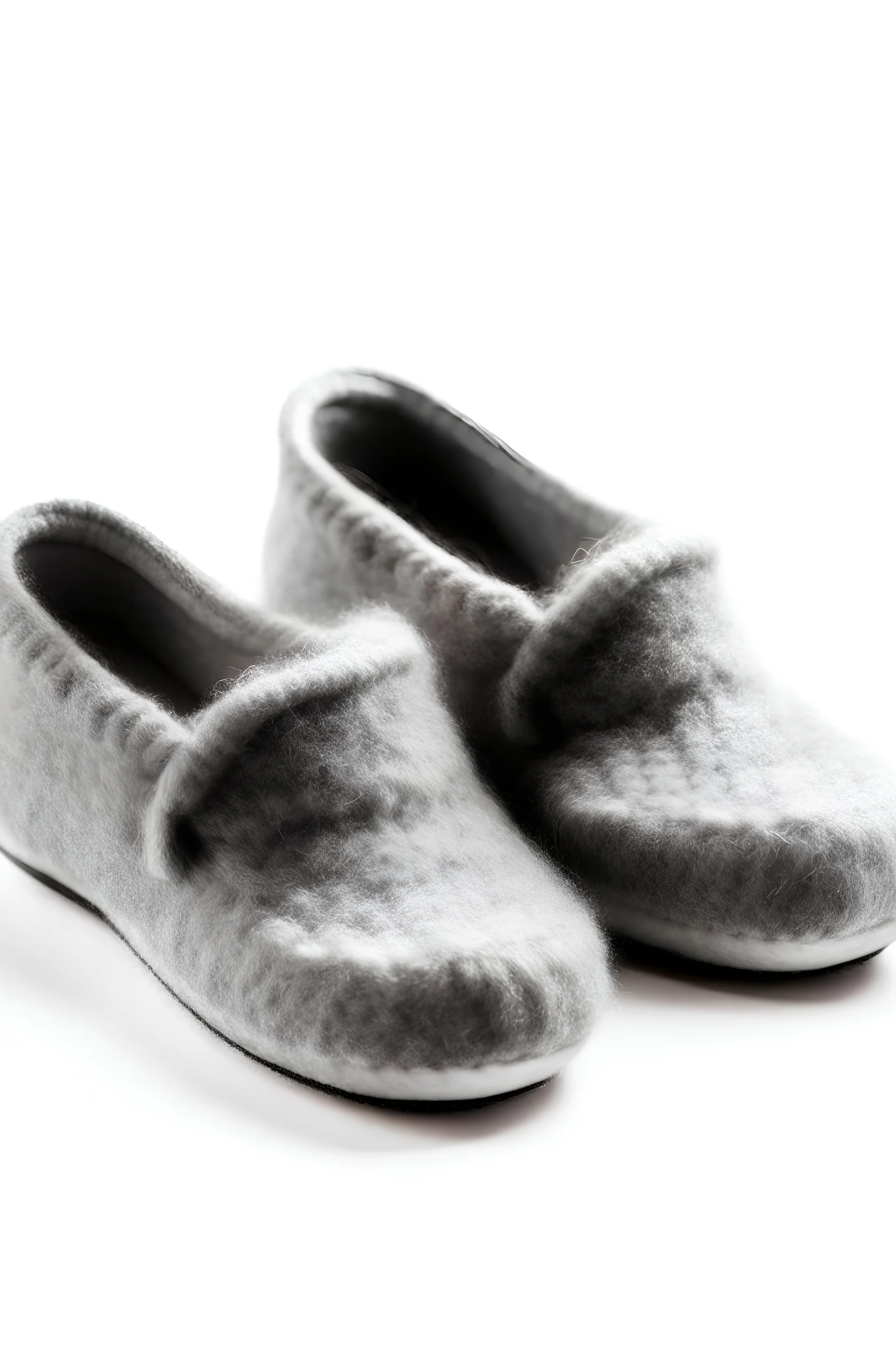 pantuflas color gris, hecha de fibras de alpaca con fondo de color blanco