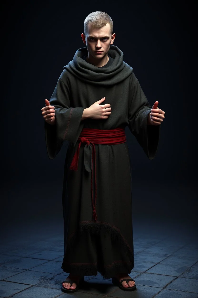 young russian monk for a horror ,3d model, t-pose, full length