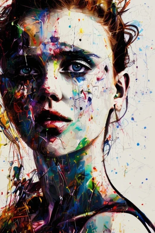 Danish singer MØ face, Abstract portrait by Yoji Shinkawa, Jackson Pollock