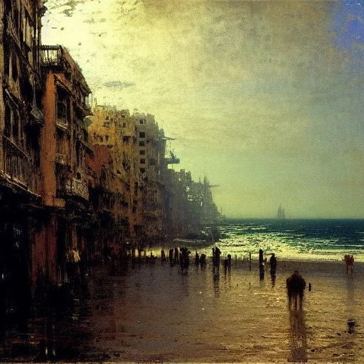 Gulf, Naples , by Jeremy mann, point perspective,intricate detailed, strong lines, John atkinson Grimshaw,