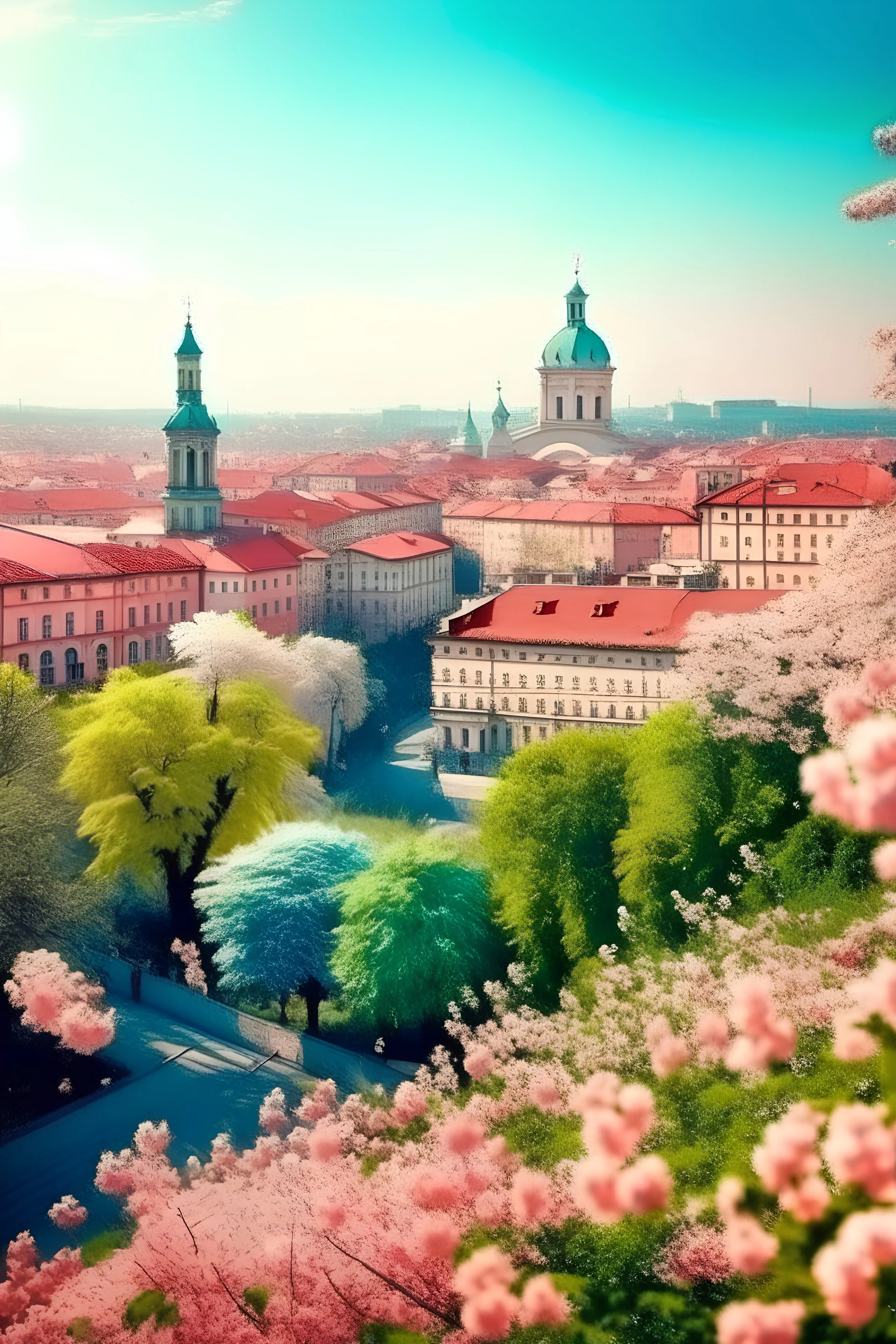 romantic love city in spring with lovely views