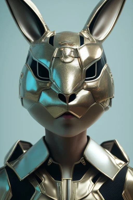 Portrait Sweet Rabbit ceramic mask, silver, suit, photo studio, black background, unreal engine 5, concept art, ray tracing, lumen lighting, ultra detail, volumetric lighting, 3d.