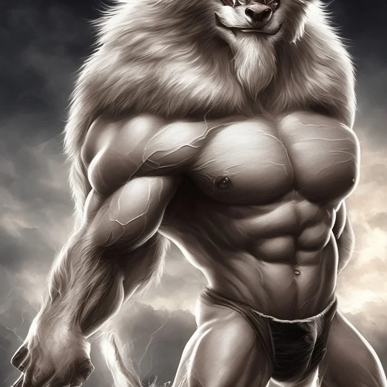  muscular sexy werewolf Dilf with white fur