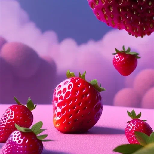 pixar style, volumetric pink sky environment and background, volumetric lighting, dramatic lighting, realistic painting of an strawberry and a beautiful housewife eating marmelade, looking happy, detailed digital painting, extreme dense and fine, anime, ornate, colour-washed colors, elegant, small minutiae, tiny features, particulars, centered, smooth, sharp focus, renderman gofur render, 8k, uhd, detailed eyes, realistic shaded volumetric lighting, caustics, backlight