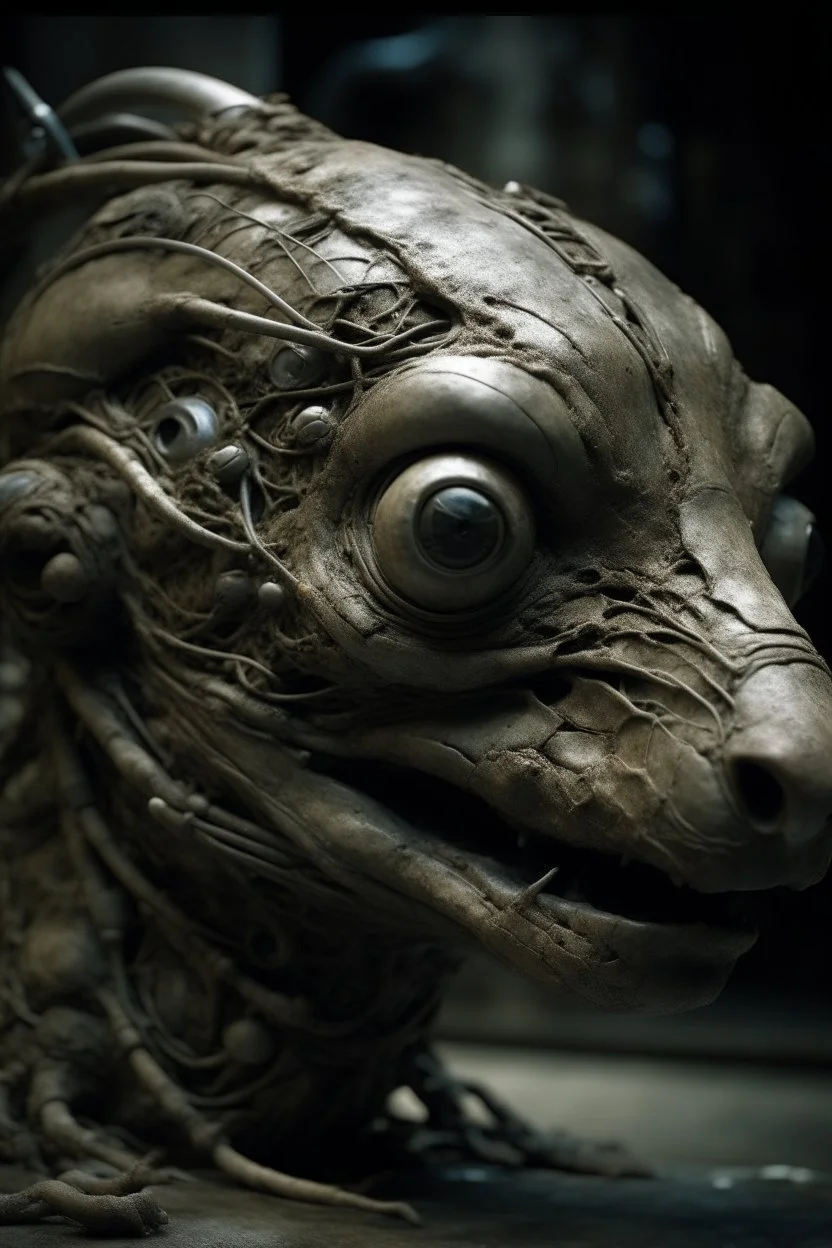 sculpture of rat face rotting with grotesque proportions and imagery. abstract grotesqueries, detailed texture, surreal , biomechanical design, by hr giger and beksinski