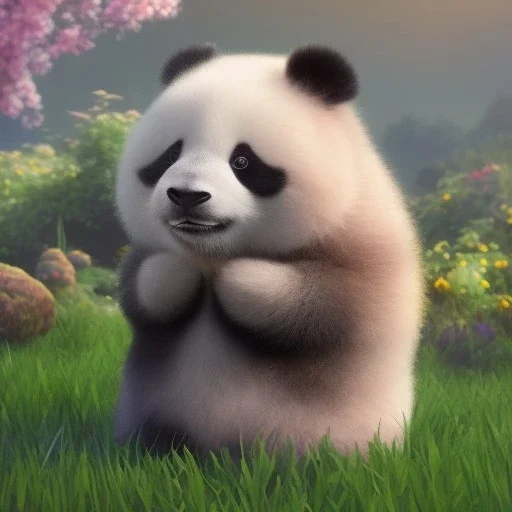 pixar art style of a mega cute and fluffy baby panda in natural environment, vivid color, full body, by mobeius, au naturel, hyper detailed, digital art, trending on artstation, cinematic lighting, studio quality, smooth render, unreal engine, octane render, art style by klimt and nixeu and ian sprigger and wlop and krenz cushart