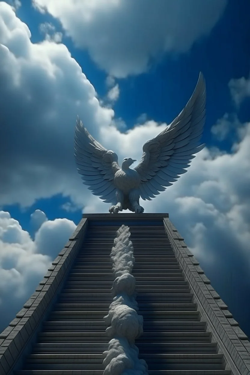 fluffy clouds, closeup portrait of winged seal soaring like an angel through the clouds with a blessed smile, staircase with closed gates of heaven, 4 k, down light, depth of field, trending art, high detail